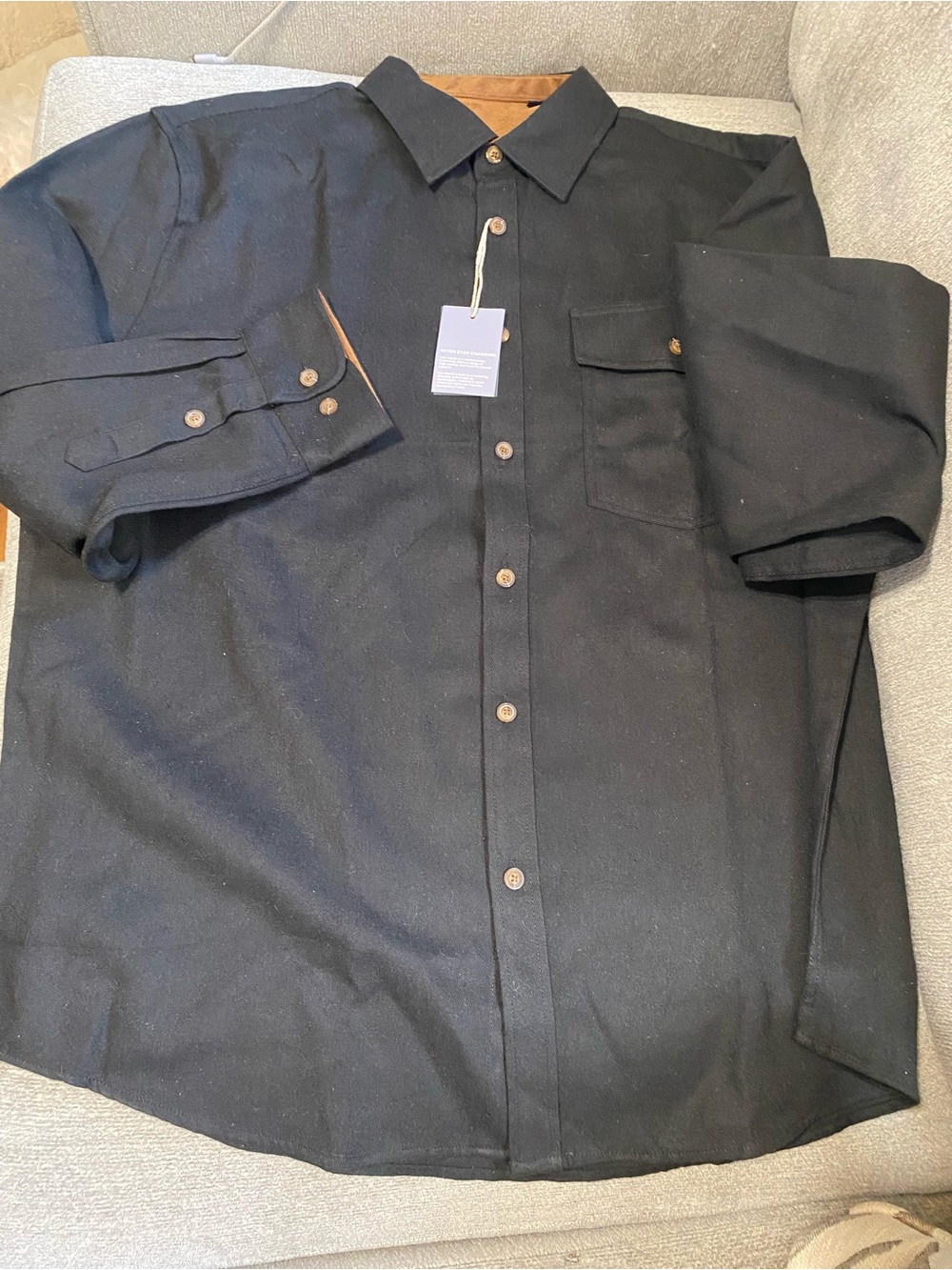 Men's Black Casual Button-Down Shirt with Chest Pocket